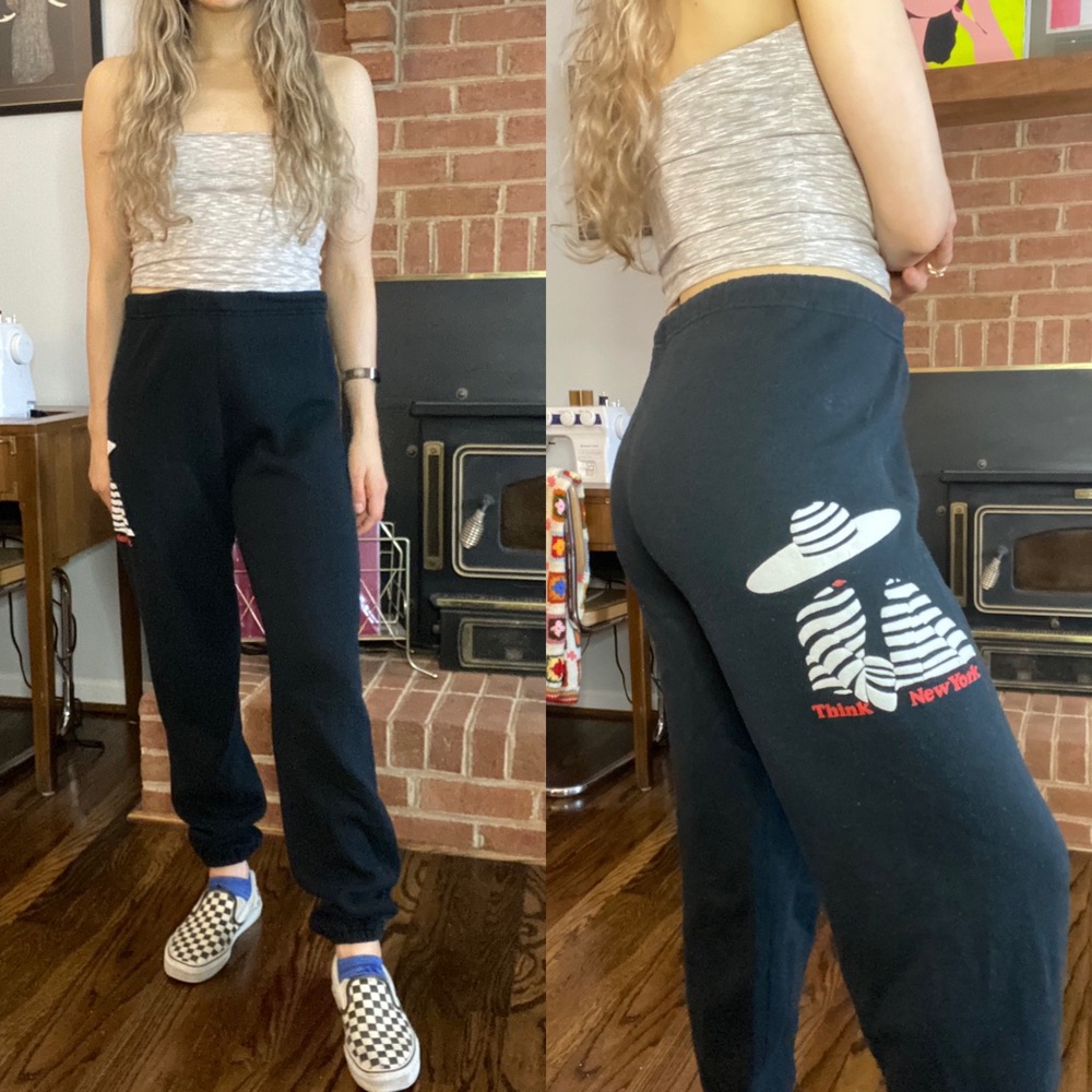 Vintage 90s Think New York NYC Sweatpants Banded Joggers Jerzees Puffy P…